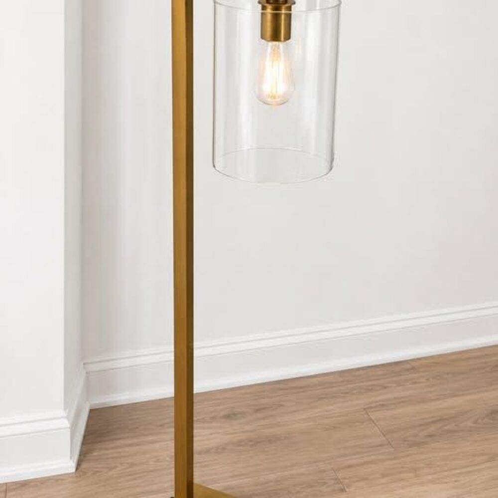 Modern Brass Floor Lamp with Glass Cylinder Shade